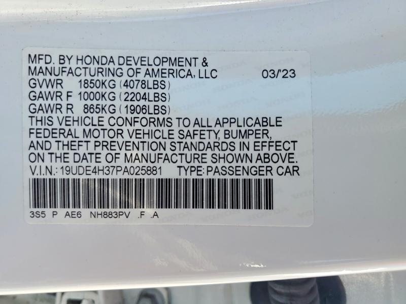 Auction sale of the 2023 Acura Integra, vin: 19UDE4H37PA025881, lot number: 56766266