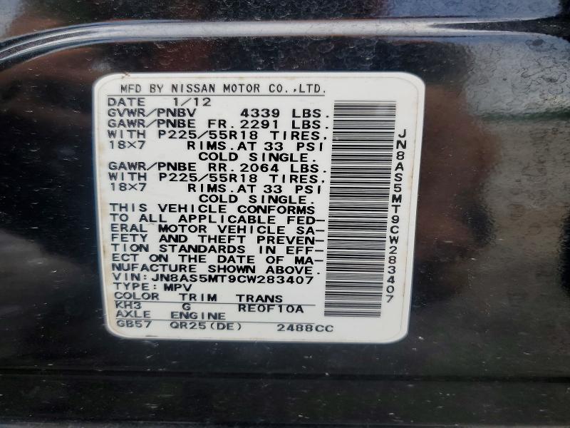 Aukcja sprzedaży 2012 Nissan Rogue, vin: JN8AS5MT9CW283407, numer aukcji: 57772276