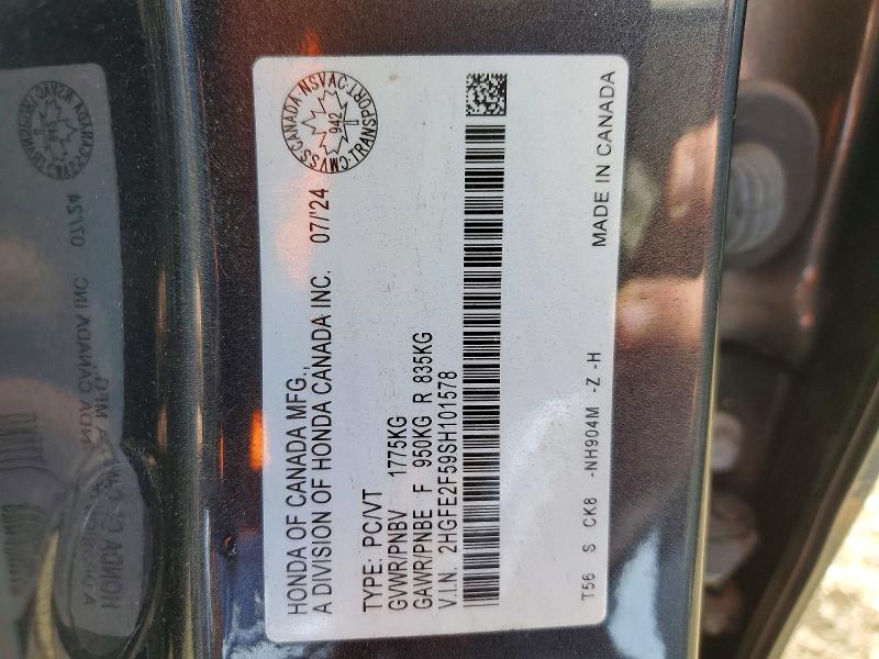 Aukcja sprzedaży 2025 Honda Civic, vin: 2HGFE2F59SH101578, numer aukcji: 56465036