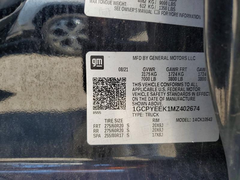 Aukcja sprzedaży 2021 Chevrolet Silverado, vin: 1GCPYEEK1MZ402674, numer aukcji: 59019596