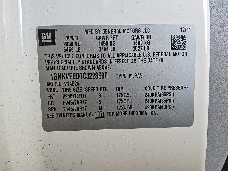 Продажа на аукционе авто 2012 Chevrolet Traverse, vin: 1GNKVFED7CJ228690, номер лота: 57130536