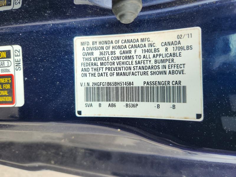 56737986 :رقم المزاد ، 2HGFG1B65BH514584 vin ، 2011 Honda Civic مزاد بيع