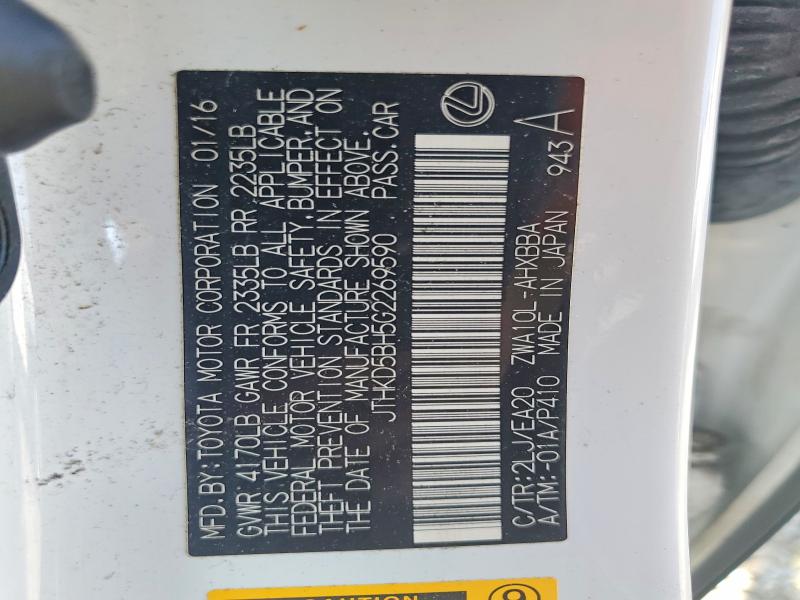 Aukcja sprzedaży 2016 Lexus Ct, vin: JTHKD5BH5G2269590, numer aukcji: 56738896