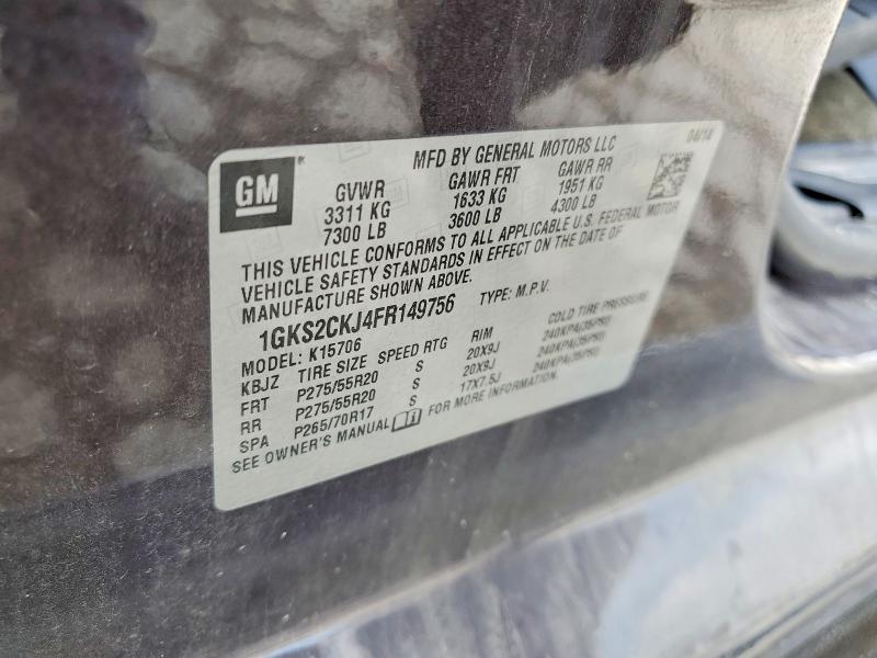 56889806 :رقم المزاد ، 1GKS2CKJ4FR149756 vin ، 2015 Gmc Yukon مزاد بيع