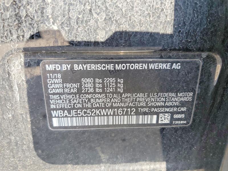 2019 Bmw 540 მანქანა იყიდება აუქციონზე, vin: WBAJE5C52KWW16712, აუქციონის ნომერი: 59156836