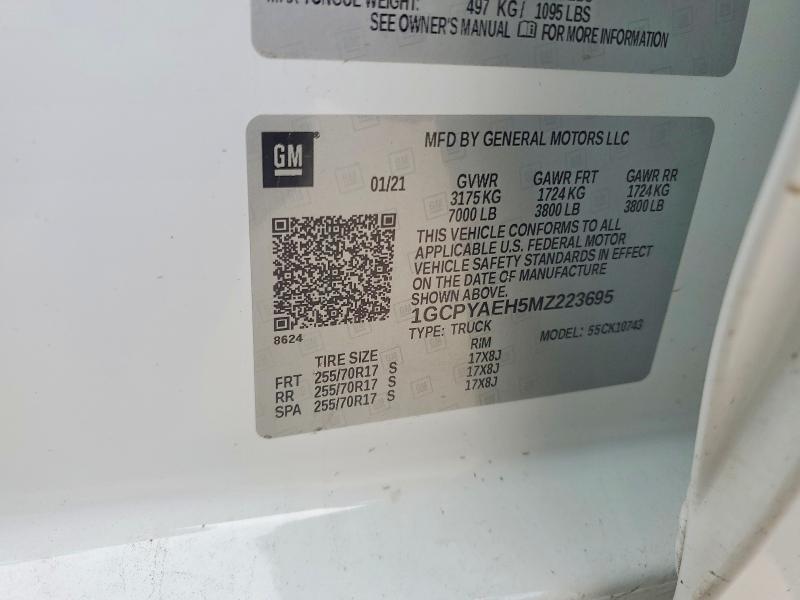 Продаж на аукціоні авто 2021 Chevrolet Silverado, vin: 1GCPYAEH5MZ223695, номер лоту: 55317006