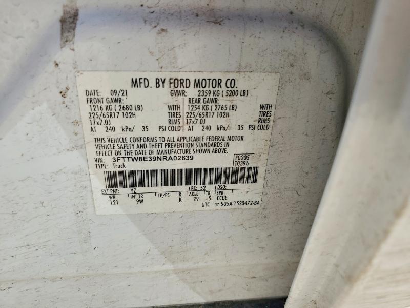2022 Ford Maverick მანქანა იყიდება აუქციონზე, vin: 3FTTW8E39NRA02639, აუქციონის ნომერი: 57522636
