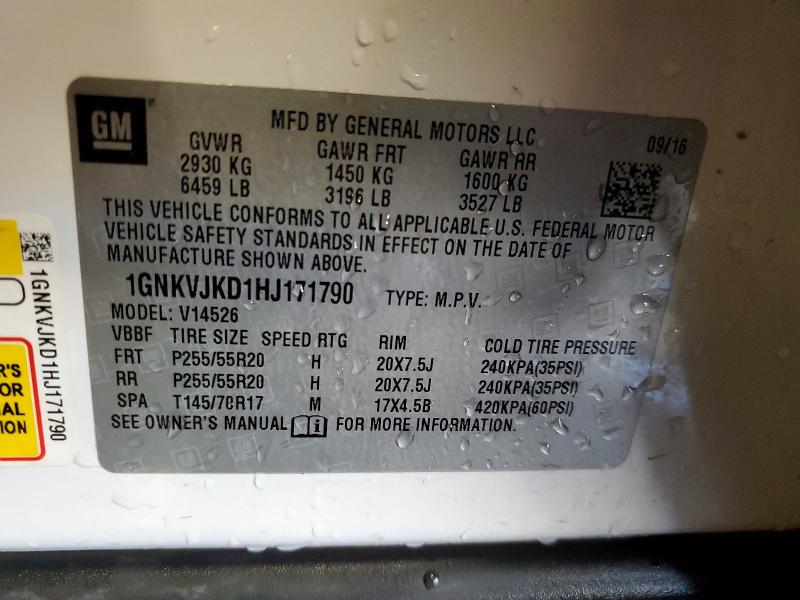 Aukcja sprzedaży 2017 Chevrolet Traverse, vin: 1GNKVJKD1HJ171790, numer aukcji: 56582246