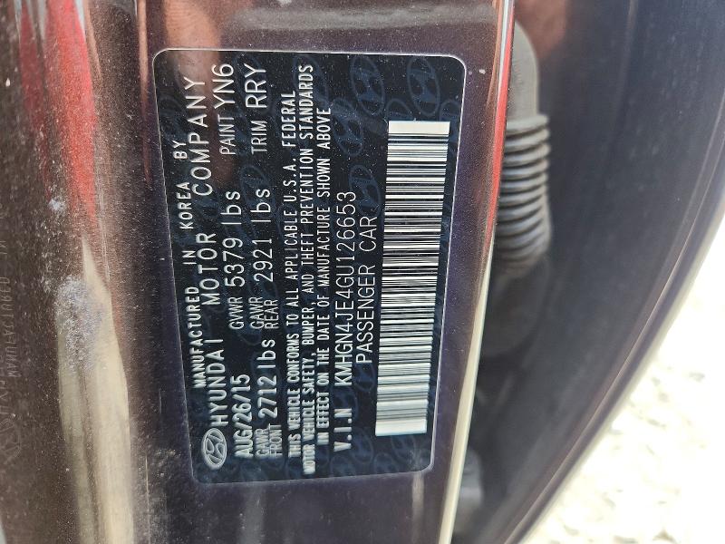 Продажа на аукционе авто 2016 Hyundai Genesis, vin: KMHGN4JE4GU126653, номер лота: 58304846