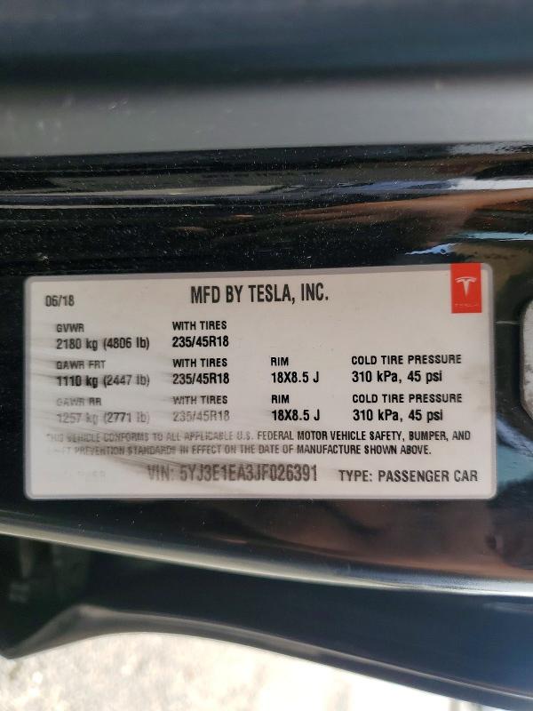 Aukcja sprzedaży 2018 Tesla Model 3, vin: 5YJ3E1EA3JF026391, numer aukcji: 55229056
