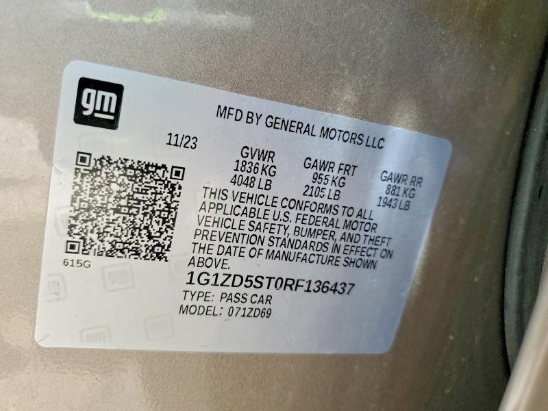 58824126 :رقم المزاد ، 1G1ZD5ST0RF136437 vin ، 2024 Chevrolet Malibu مزاد بيع