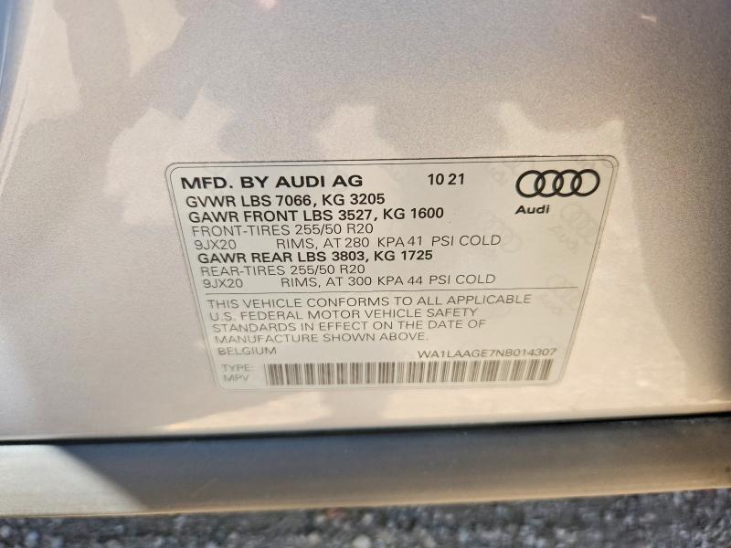 Aukcja sprzedaży 2022 Audi E-tron, vin: WA1LAAGE7NB014307, numer aukcji: 57236456