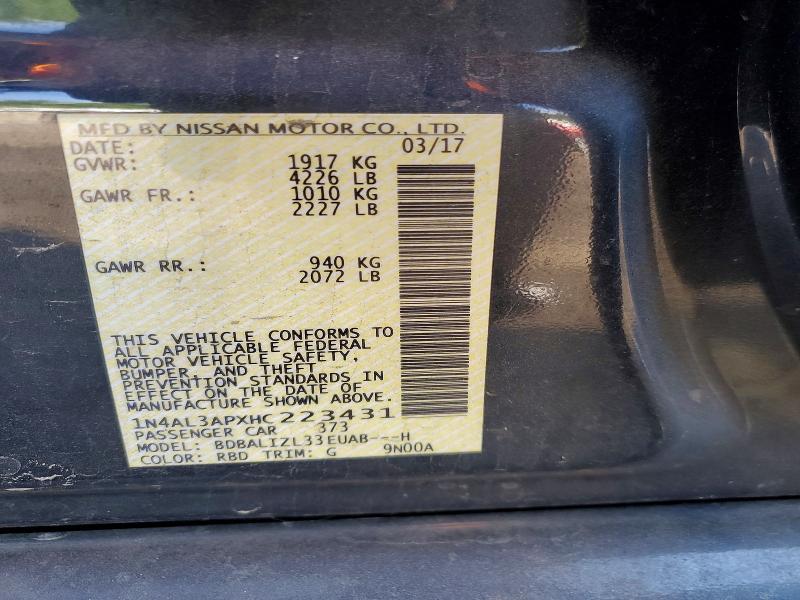 Продаж на аукціоні авто 2017 Nissan Altima, vin: 1N4AL3APXHC223431, номер лоту: 58799706