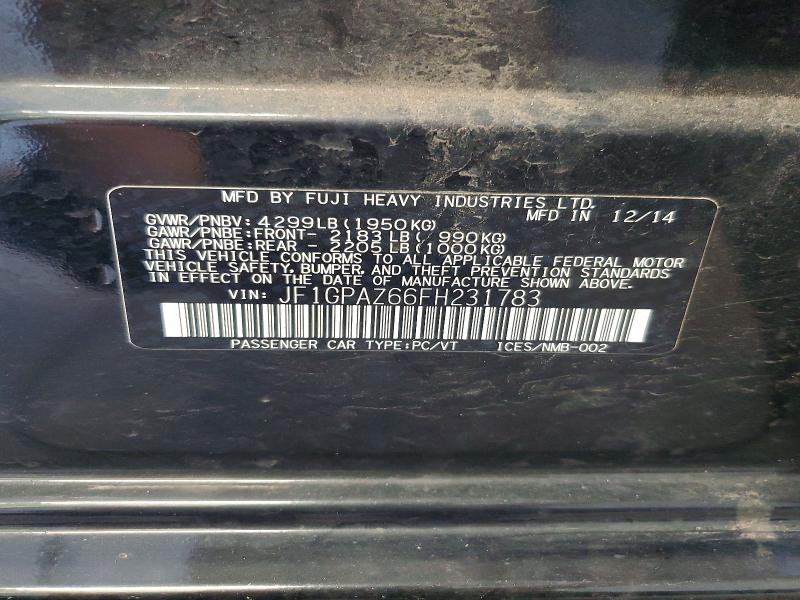 58910986 :رقم المزاد ، JF1GPAZ66FH231783 vin ، 2015 Subaru Impreza مزاد بيع
