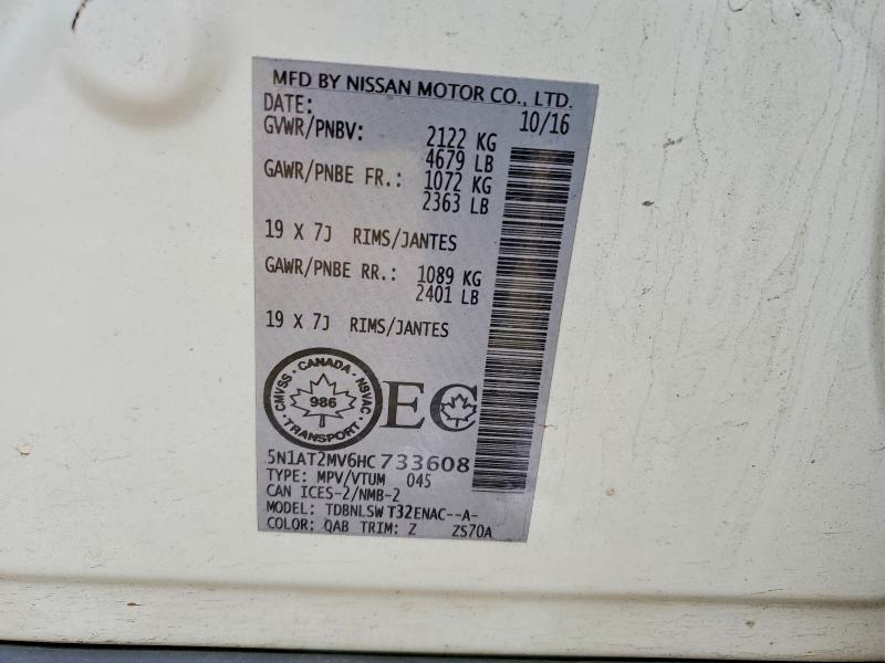 56454766 :رقم المزاد ، 5N1AT2MV6HC733608 vin ، 2017 Nissan Rogue مزاد بيع