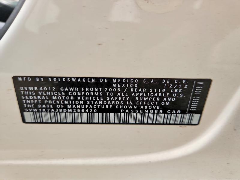 2013 Volkswagen Jetta მანქანა იყიდება აუქციონზე, vin: 3VW1K7AJ8DM256420, აუქციონის ნომერი: 58035466