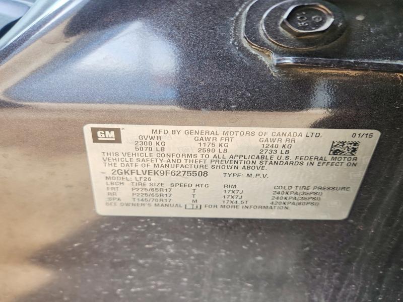 2015 Gmc Terrain მანქანა იყიდება აუქციონზე, vin: 2GKFLVEK9F6275508, აუქციონის ნომერი: 58099106