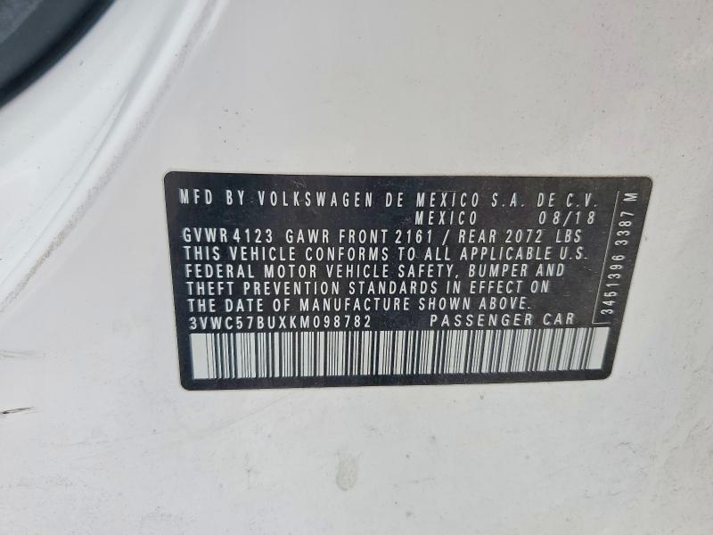 Продажа на аукционе авто 2019 Volkswagen Jetta, vin: 3VWC57BUXKM098782, номер лота: 56144286