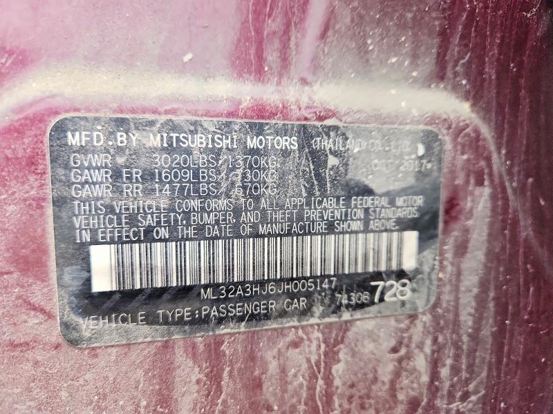 2018 Mitsubishi Mirage მანქანა იყიდება აუქციონზე, vin: ML32A3HJ6JH005147, აუქციონის ნომერი: 57811466