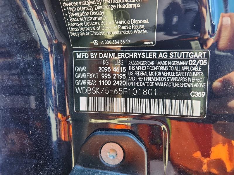 Продажа на аукционе авто 2005 Mercedes-benz Sl, vin: WDBSK75F65F101801, номер лота: 55831246
