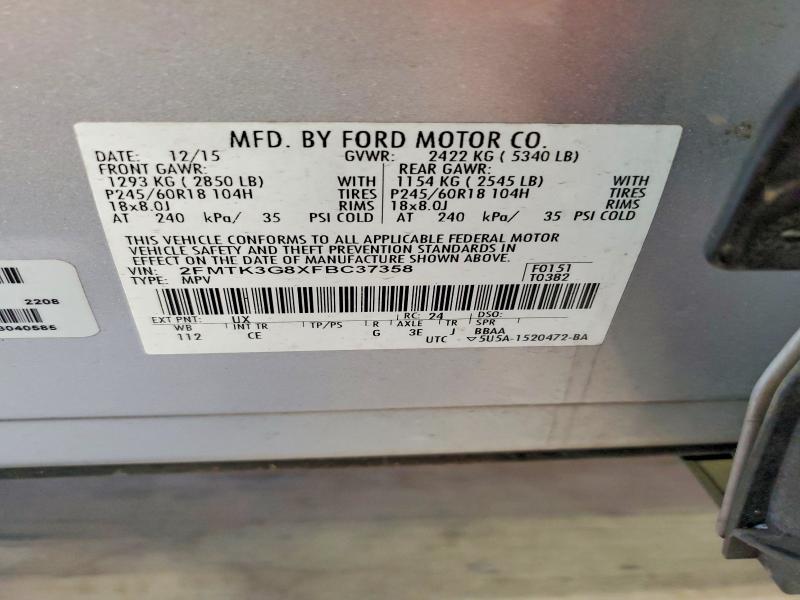 58323686 :رقم المزاد ، 2FMTK3G8XFBC37358 vin ، 2015 Ford Edge مزاد بيع