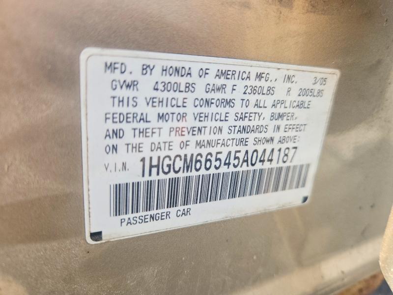 59196886 :رقم المزاد ، 1HGCM66545A044187 vin ، 2005 Honda Accord مزاد بيع