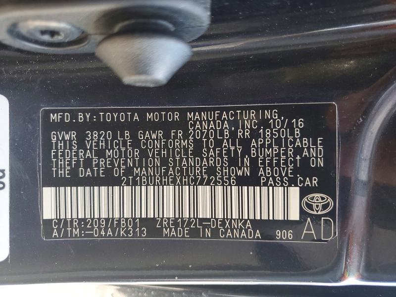 Продаж на аукціоні авто 2017 Toyota Corolla, vin: 2T1BURHEXHC772556, номер лоту: 58248236