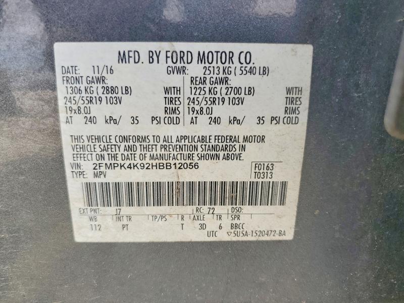 Продажа на аукционе авто 2017 Ford Edge, vin: 2FMPK4K92HBB12056, номер лота: 56731806