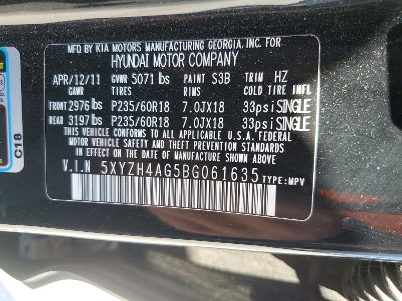 55867946 :رقم المزاد ، 5XYZH4AG5BG061635 vin ، 2011 Hyundai Santa Fe مزاد بيع