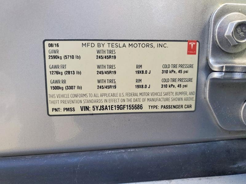 58490176 :رقم المزاد ، 5YJSA1E19GF155686 vin ، 2016 Tesla Model S مزاد بيع