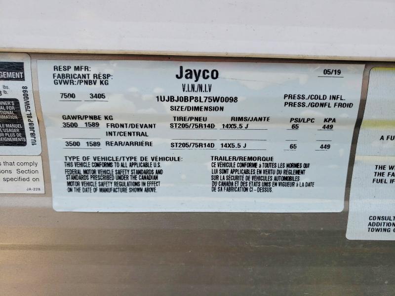 55450916 :رقم المزاد ، 1UJBJ0BP8L75W0098 vin ، 2020 Jaco Jay Flight Trv Trail مزاد بيع