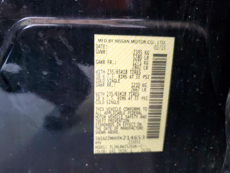 2015 Nissan Murano მანქანა იყიდება აუქციონზე, vin: 5N1AZ2MHXFN214653, აუქციონის ნომერი: 55723016