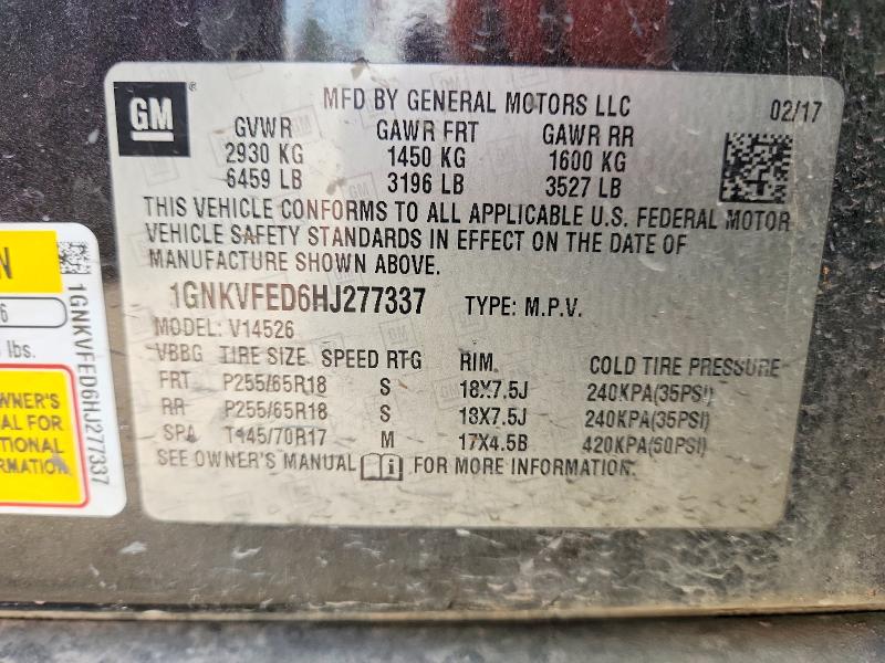 Продажа на аукционе авто 2017 Chevrolet Traverse, vin: 1GNKVFED6HJ277337, номер лота: 56995916