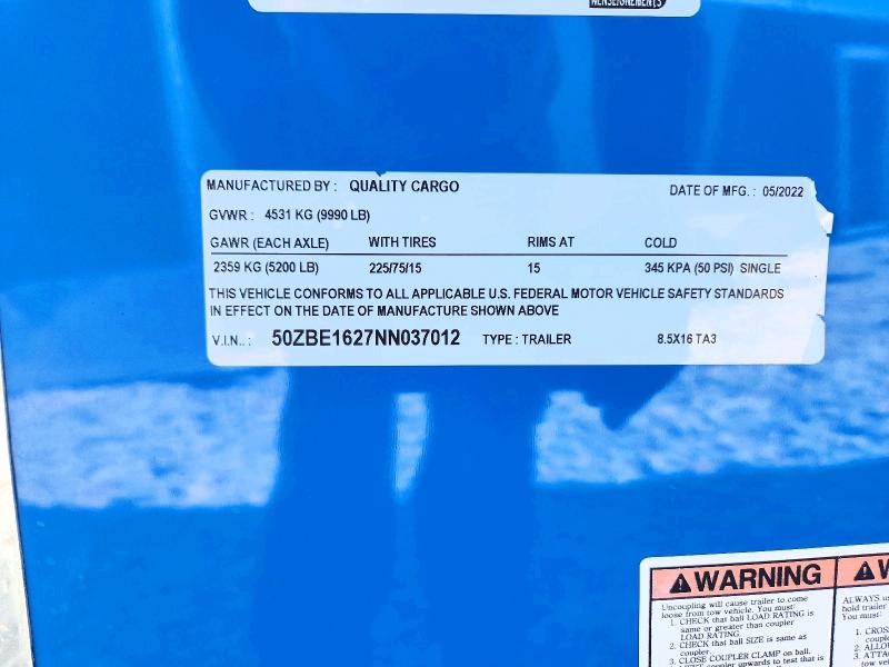 55588136 :رقم المزاد ، 50ZBE1627NN037012 vin ، 2022 Quality Cargo Unknown مزاد بيع