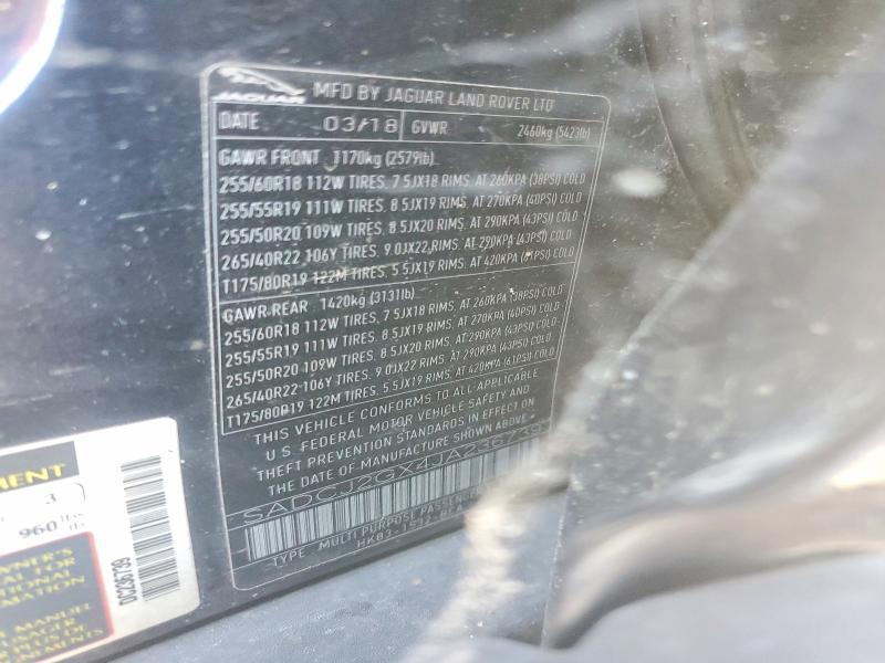 57510416 :رقم المزاد ، SADCJ2GX4JA236739 vin ، 2018 Jaguar F-pace مزاد بيع