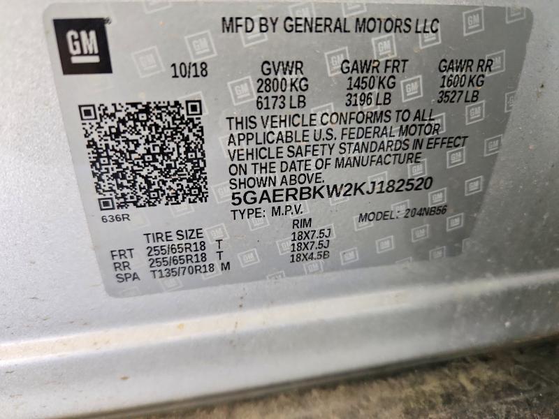 2019 Buick Enclave მანქანა იყიდება აუქციონზე, vin: 5GAERBKW2KJ182520, აუქციონის ნომერი: 58511236