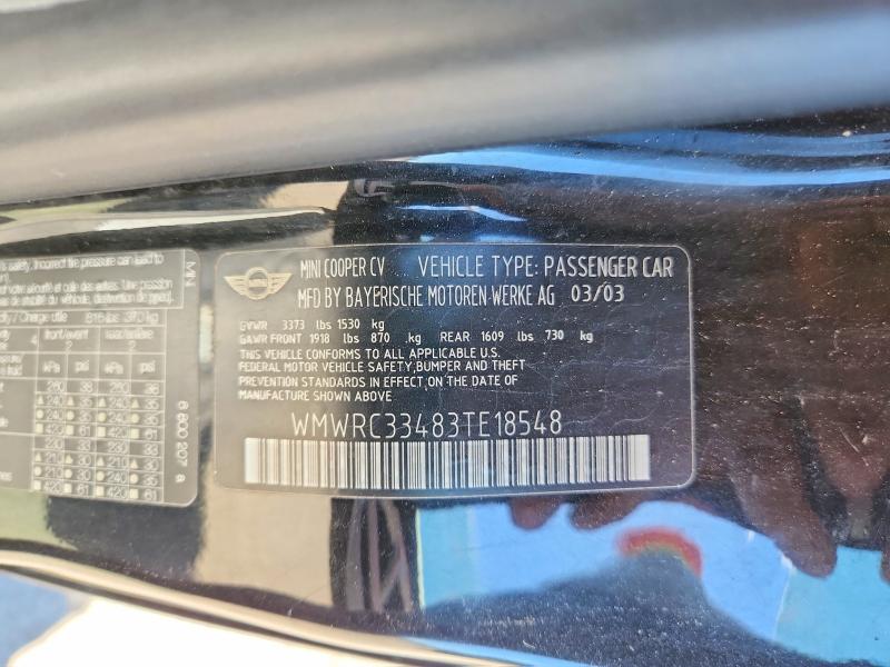 2003 Mini Cooper მანქანა იყიდება აუქციონზე, vin: WMWRC33483TE18548, აუქციონის ნომერი: 55991816
