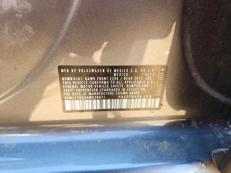 Продаж на аукціоні авто 2017 Volkswagen Golf, vin: 3VW217AU5HM038071, номер лоту: 52517276