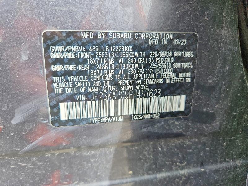 57406386 :رقم المزاد ، JF2SKAPC9PH457623 vin ، 2023 Subaru Forester مزاد بيع