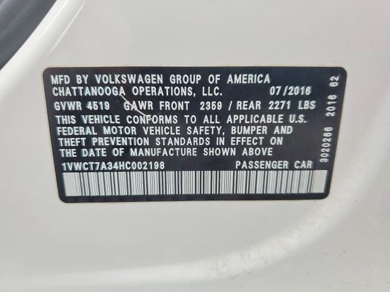 Продаж на аукціоні авто 2017 Volkswagen Passat, vin: 1VWCT7A34HC002198, номер лоту: 55380616
