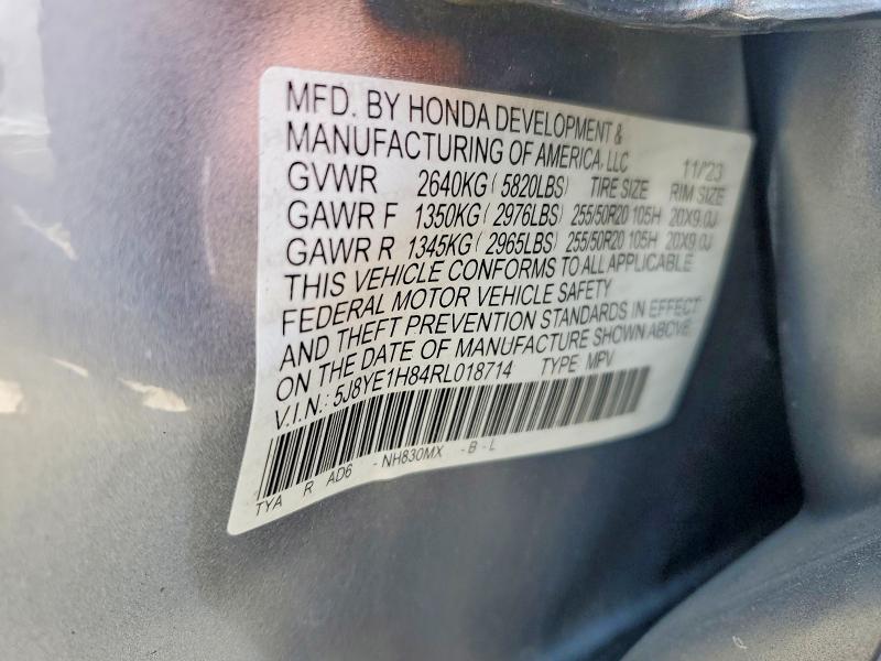 58568936 :رقم المزاد ، 5J8YE1H84RL018714 vin ، 2024 Acura Mdx مزاد بيع