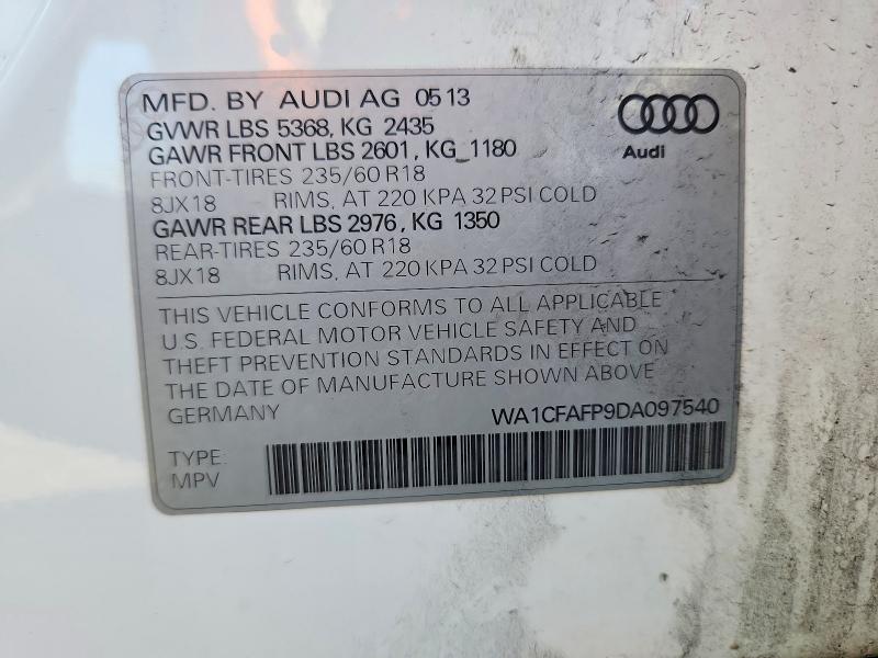 56087466 :رقم المزاد ، WA1CFAFP9DA097540 vin ، 2013 Audi Q5 مزاد بيع