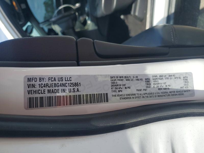 2022 Jeep Grand Cherokee მანქანა იყიდება აუქციონზე, vin: 1C4RJEBG4NC125861, აუქციონის ნომერი: 57089316