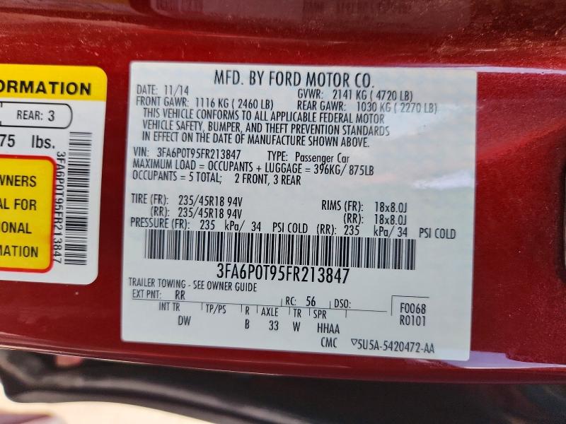 56760296 :رقم المزاد ، 3FA6P0T95FR213847 vin ، 2015 Ford Fusion مزاد بيع