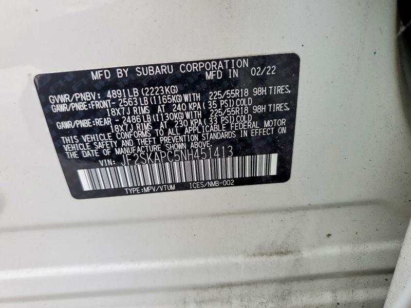 Aukcja sprzedaży 2022 Subaru Forester, vin: JF2SKAPC5NH451413, numer aukcji: 55355306