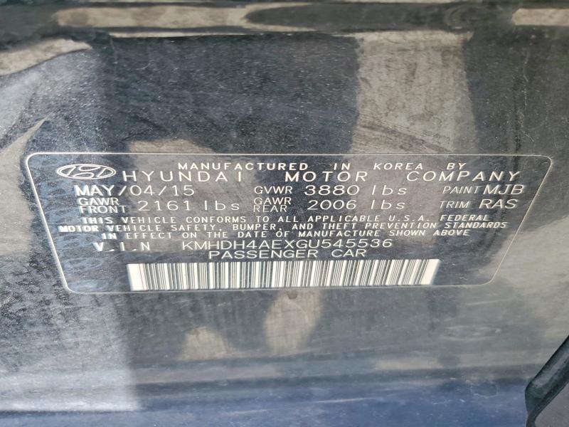 59257626 :رقم المزاد ، KMHDH4AEXGU545536 vin ، 2016 Hyundai Elantra مزاد بيع