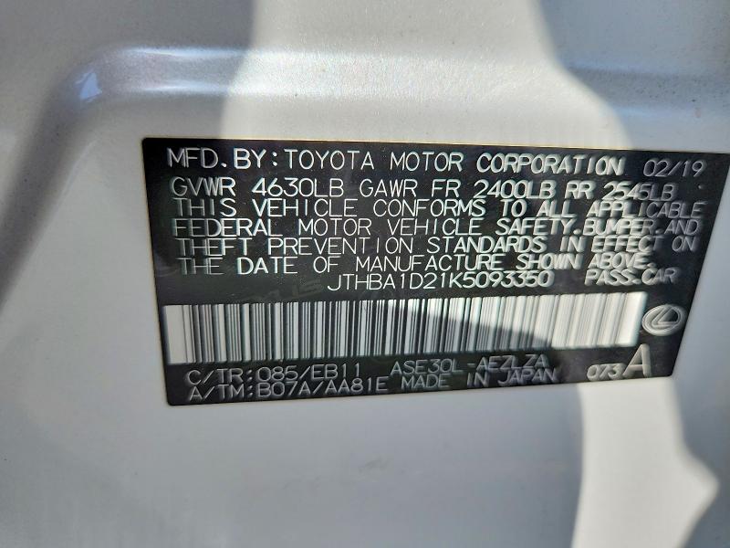 Aukcja sprzedaży 2019 Lexus Is, vin: JTHBA1D21K5093350, numer aukcji: 56265596
