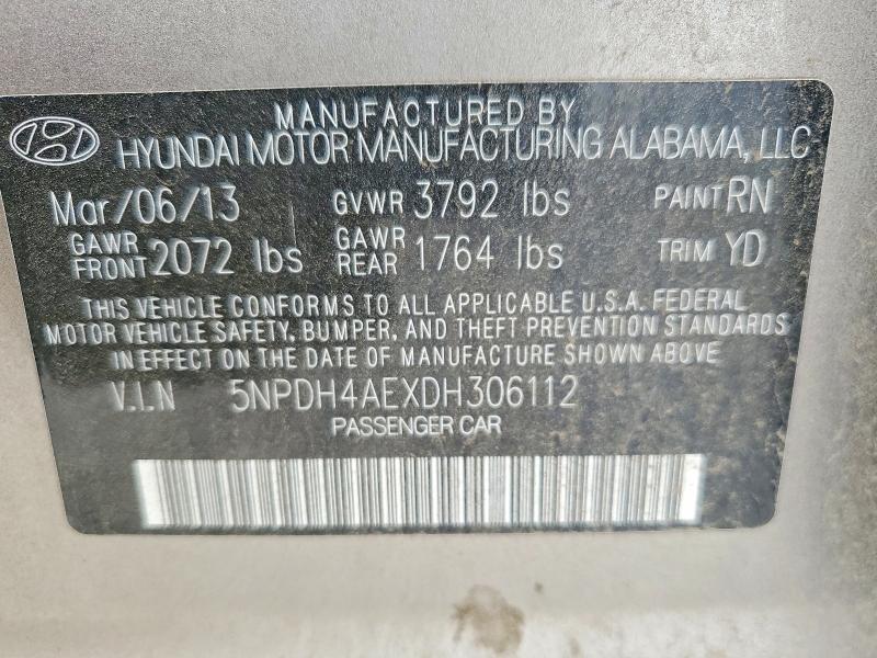 Продаж на аукціоні авто 2013 Hyundai Elantra, vin: 5NPDH4AEXDH306112, номер лоту: 54215216