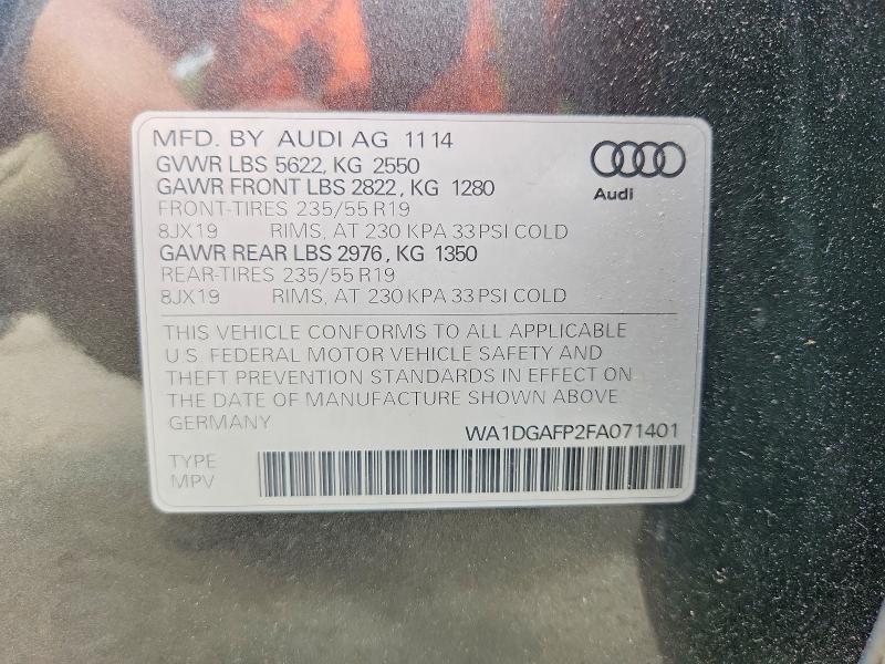 Aukcja sprzedaży 2015 Audi Q5, vin: WA1DGAFP2FA071401, numer aukcji: 55987686