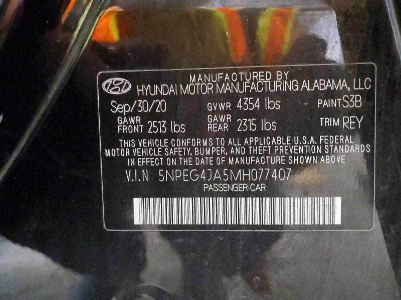 58551576 :رقم المزاد ، 5NPEG4JA5MH077407 vin ، 2021 Hyundai Sonata مزاد بيع